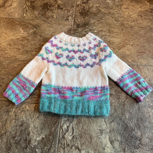Handmade Other - OOAK Hand Knit Handmade Colorful Heart Sweater, Kids Pullover, Cozy Winter Top